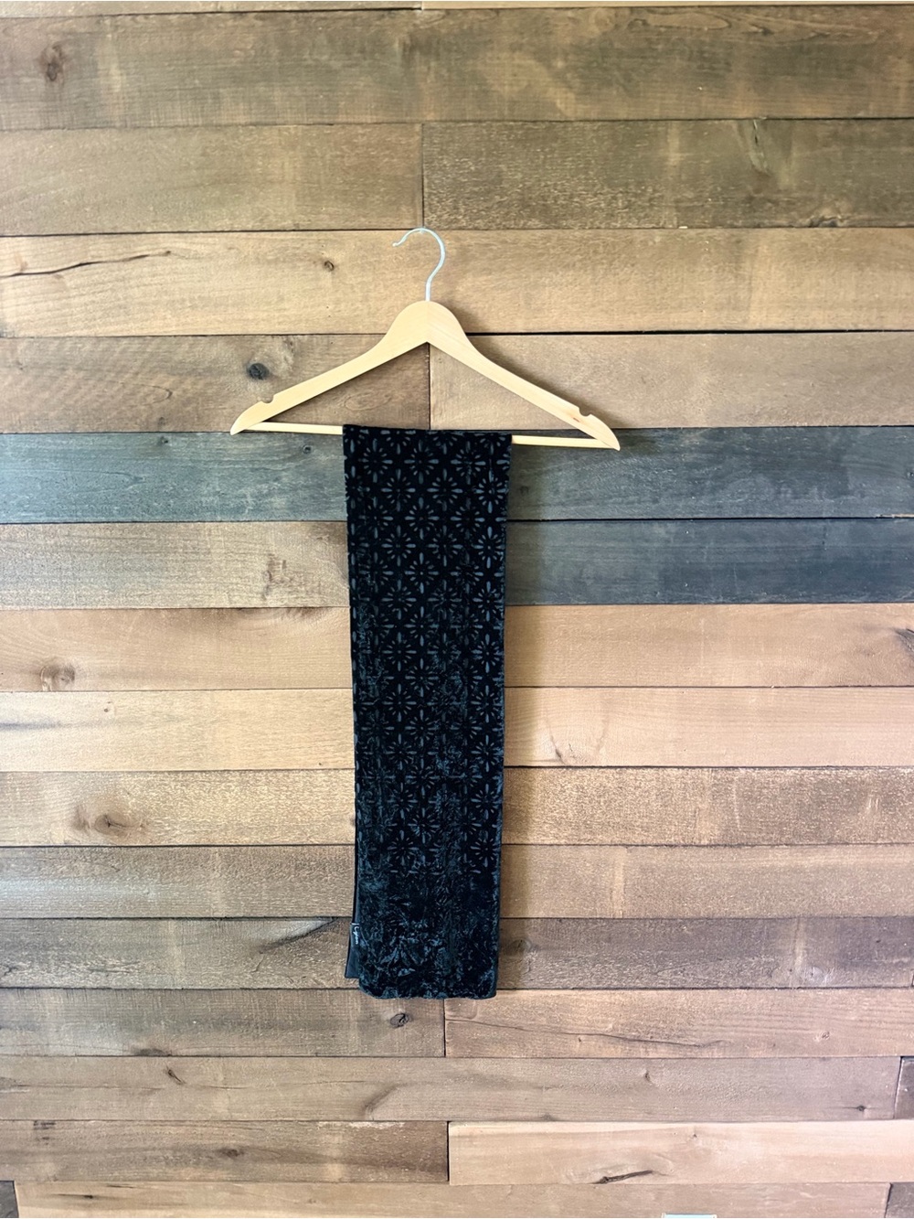 Cejon Black Silk Burnout Velvet Floral Skinny Scarf 56 Inch